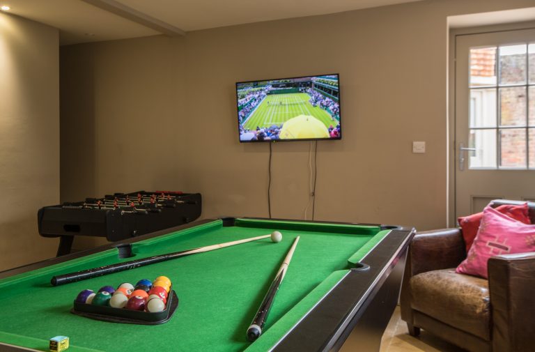 Pool Table, Table Football, Foosball , Flat Screen TV in Holiday Home Games Room