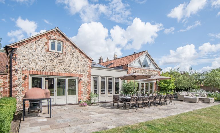 Patio with Pizza Oven, Gas BBQ and outdoor seating for Family Events in North Norfolk
