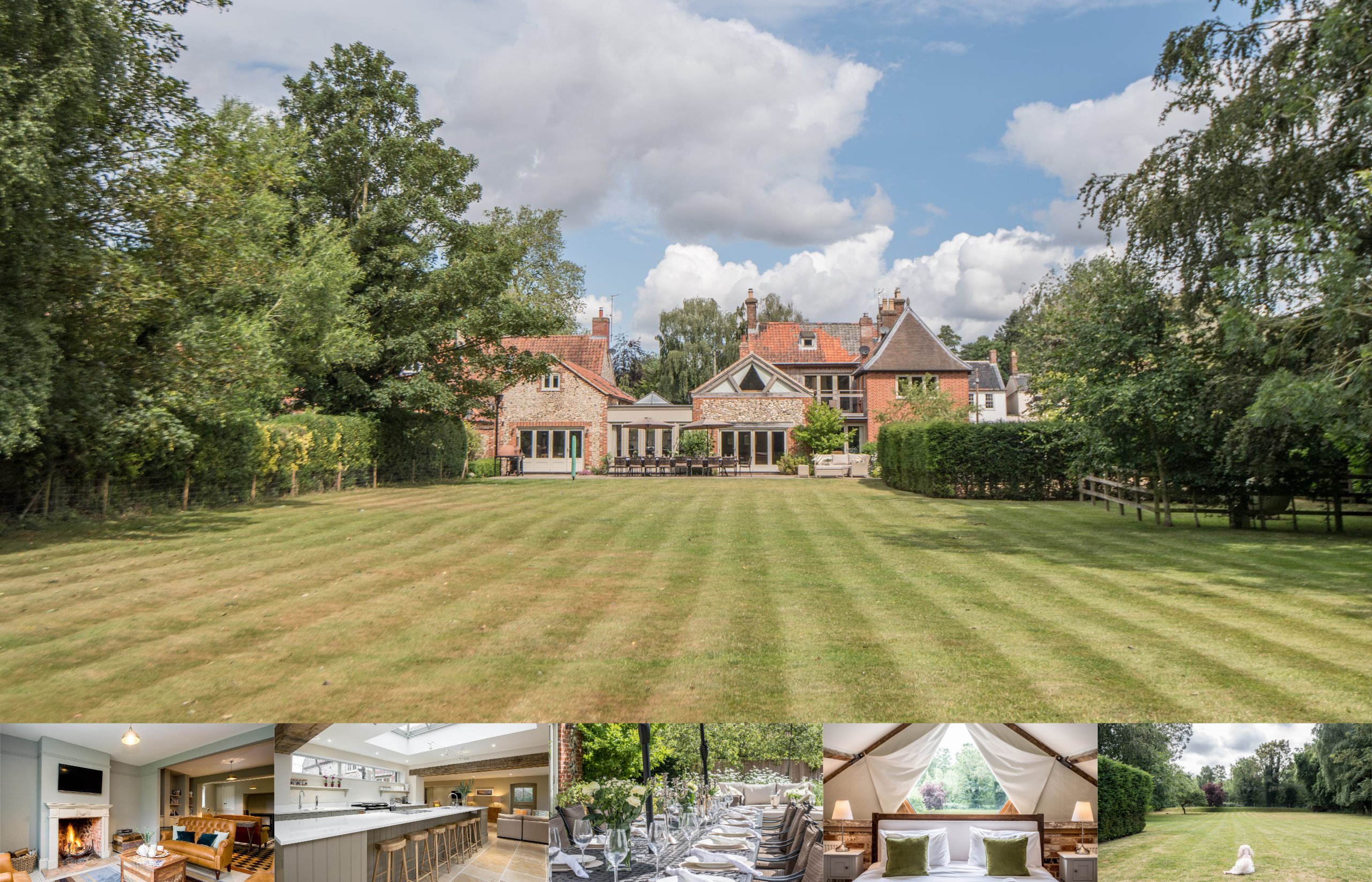 Garden of a Large Luxury 5 star Norfolk Holiday Home for rent in that Sleeps 20